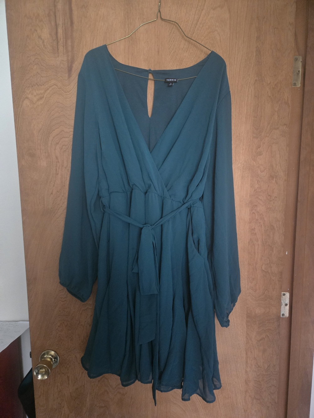 Teal Long-Sleeve Wrap Dress